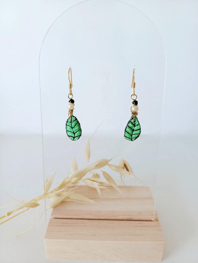"Les Feuilles" d'Été - Boucles d'oreilles - graines de  potimarron -  