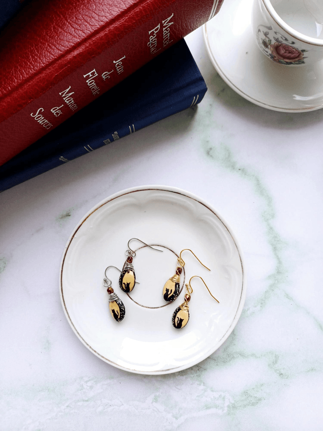 " Les Imaginaires" Boucles d'oreilles - graines de  potimarron 