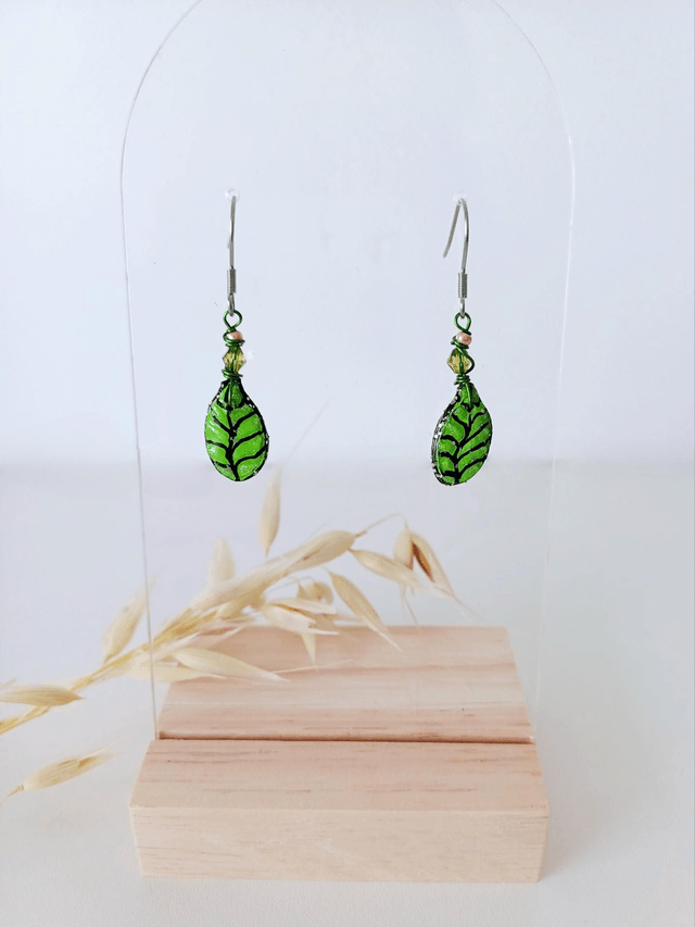 "Les Feuilles" d'Été - Boucles d'oreilles - graines de  potimarron -  