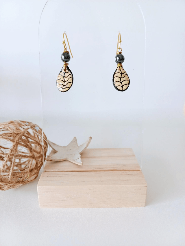 "Les Feuilles" d'Hiver - Boucles d'oreilles - graines potimarron - 