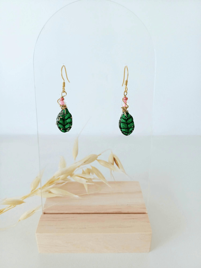 "Les Feuilles" d'Été - Boucles d'oreilles - graines de  potimarron -  