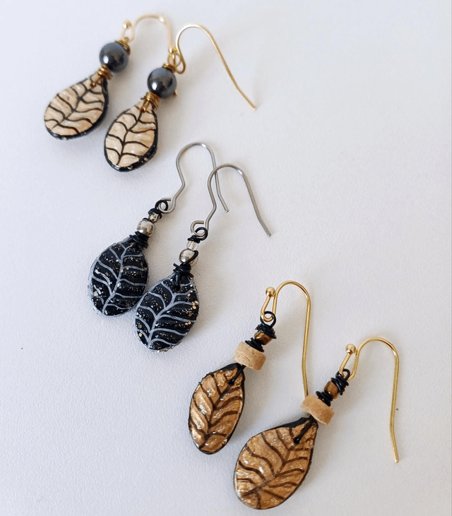 "Les Feuilles" d'Hiver - Boucles d'oreilles - graines potimarron - 