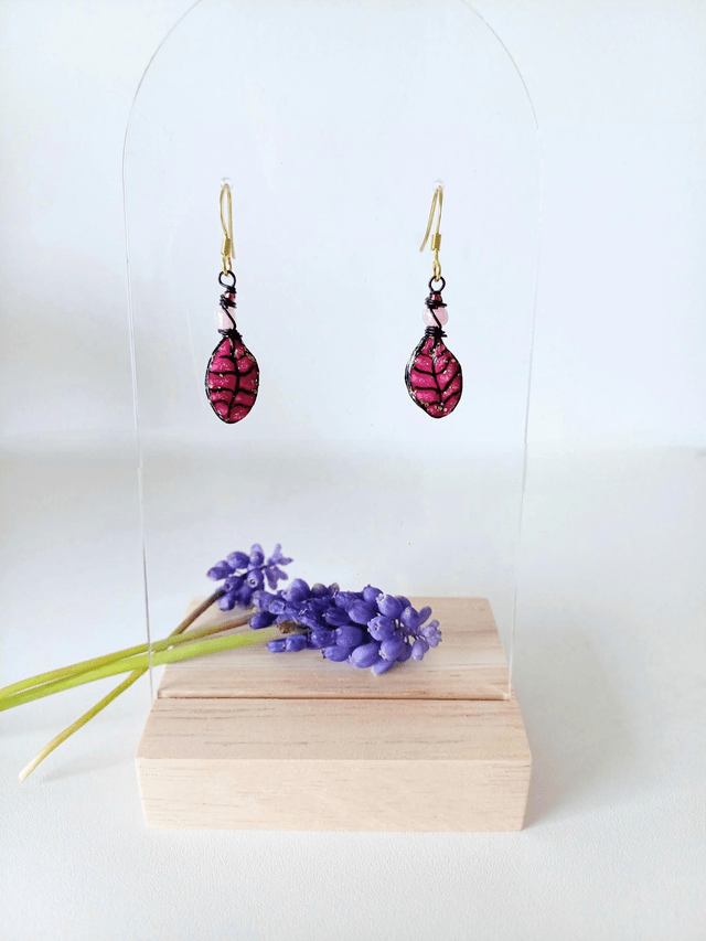 "Les Feuilles" de Printemps - Boucles d'oreilles - graines de potimarron - 