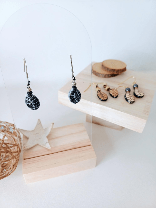 "Les Feuilles" d'Hiver - Boucles d'oreilles - graines potimarron - 