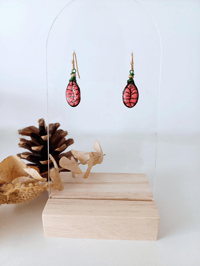 "Les feuilles " d'Automne - Boucles d'oreilles - graines de potimarron -  