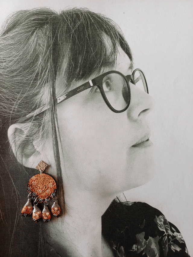 "Équinoxe" Attrape-rêve d'automne argenté- Boucles d'oreilles liège et graines 