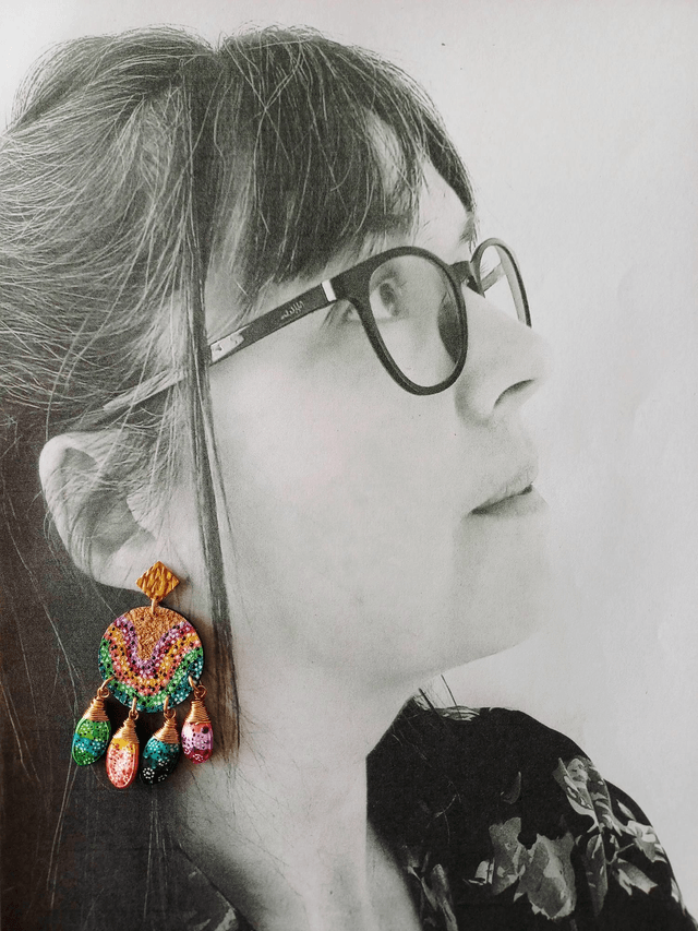"Équinoxe " Attrape-rêve d'été doré - Boucles d'oreilles liège et graines 