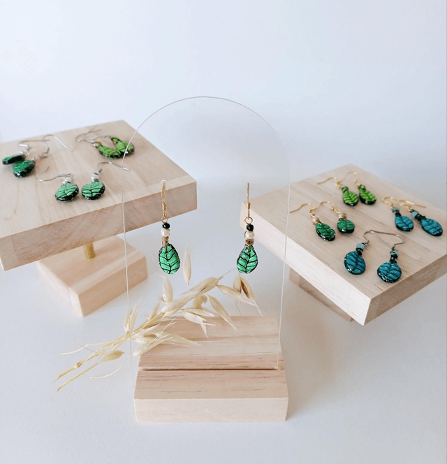 "Les Feuilles" d'Été - Boucles d'oreilles - graines de  potimarron -  