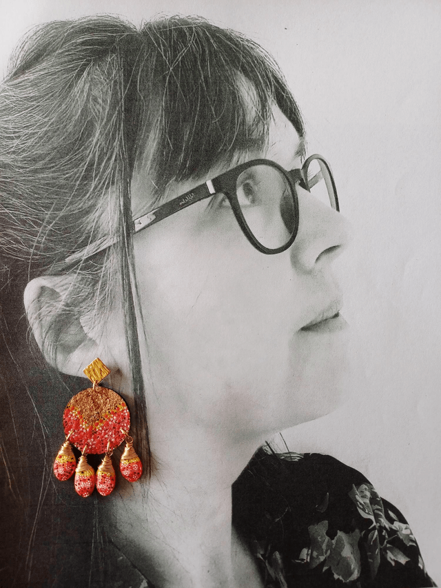 "Équinoxe" Attrape-rêve d'automne doré - Boucles d'oreilles liège et graines 