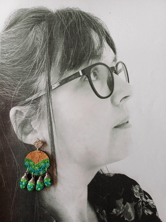 "Équinoxe" Attrape-rêve d'automne argenté- Boucles d'oreilles liège et graines 